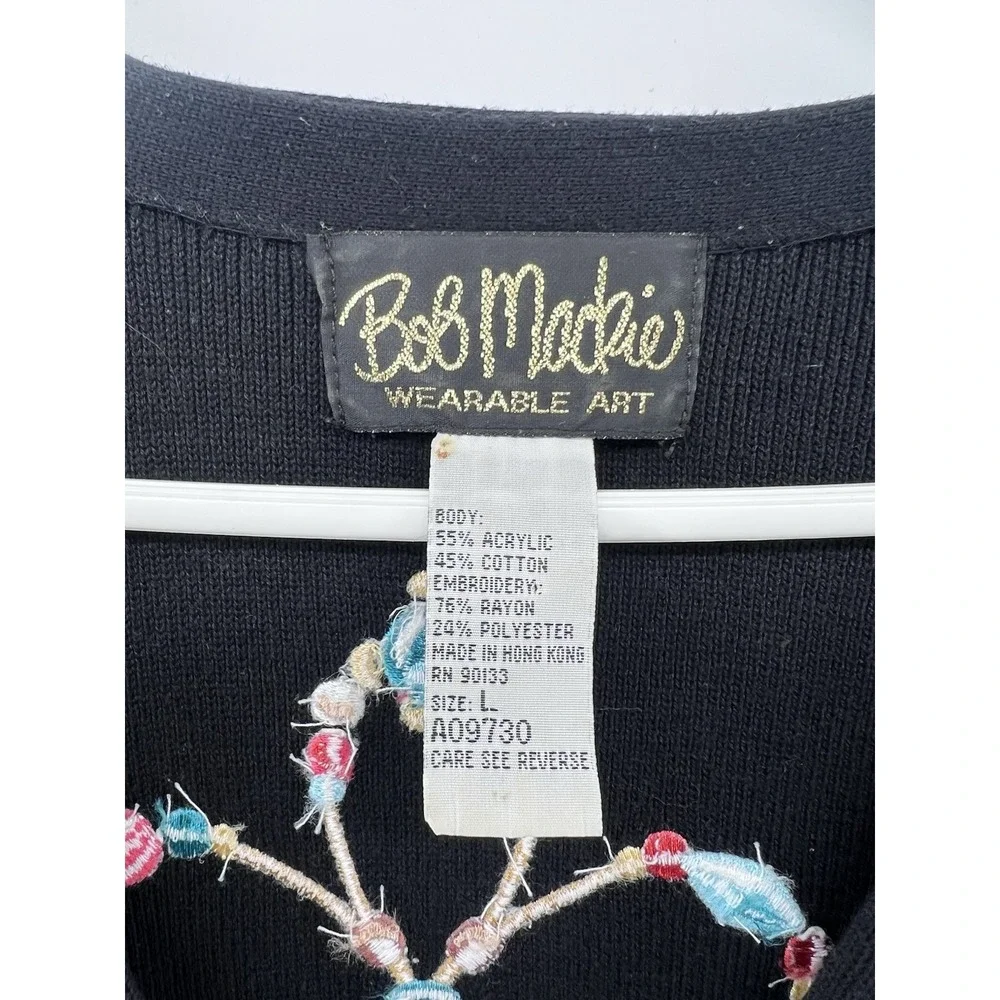 Bob Mackie Cardigan Sweater L Art Embroidered Feathers Artsy Aztec Southwest VTG - Picture 4 of 15